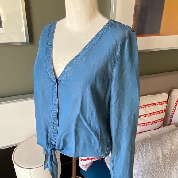 BB Dakota Denim Tie Front Long Sleeve Blouse Boho Chic MEDIUM   - D1084 - Picture 3 of 9